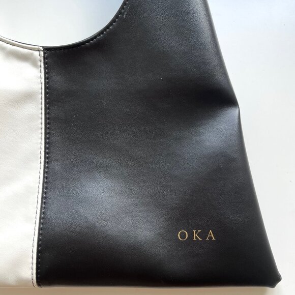 OKA Vegan Cactus Leather Black and White Triangular Bag - Picture 4 of 6